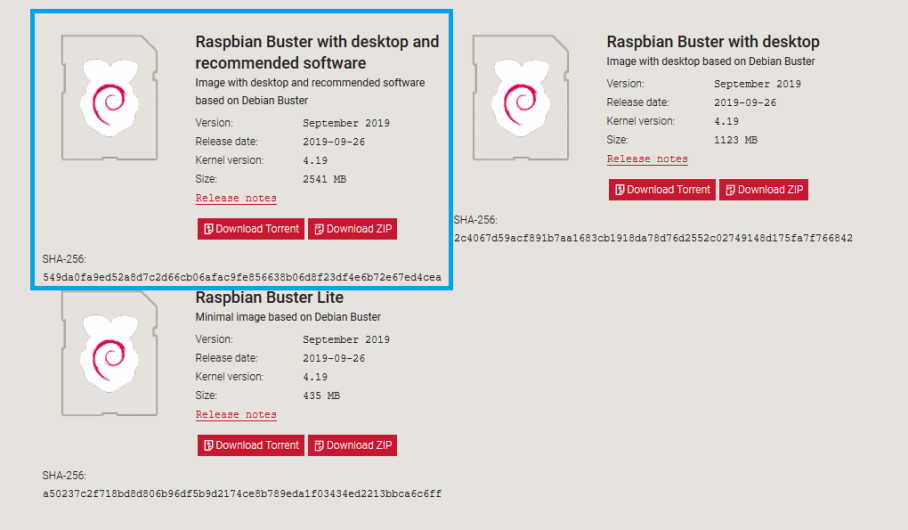 Завантаження Raspbian Buster для Raspberry Pi і OpenCV 4